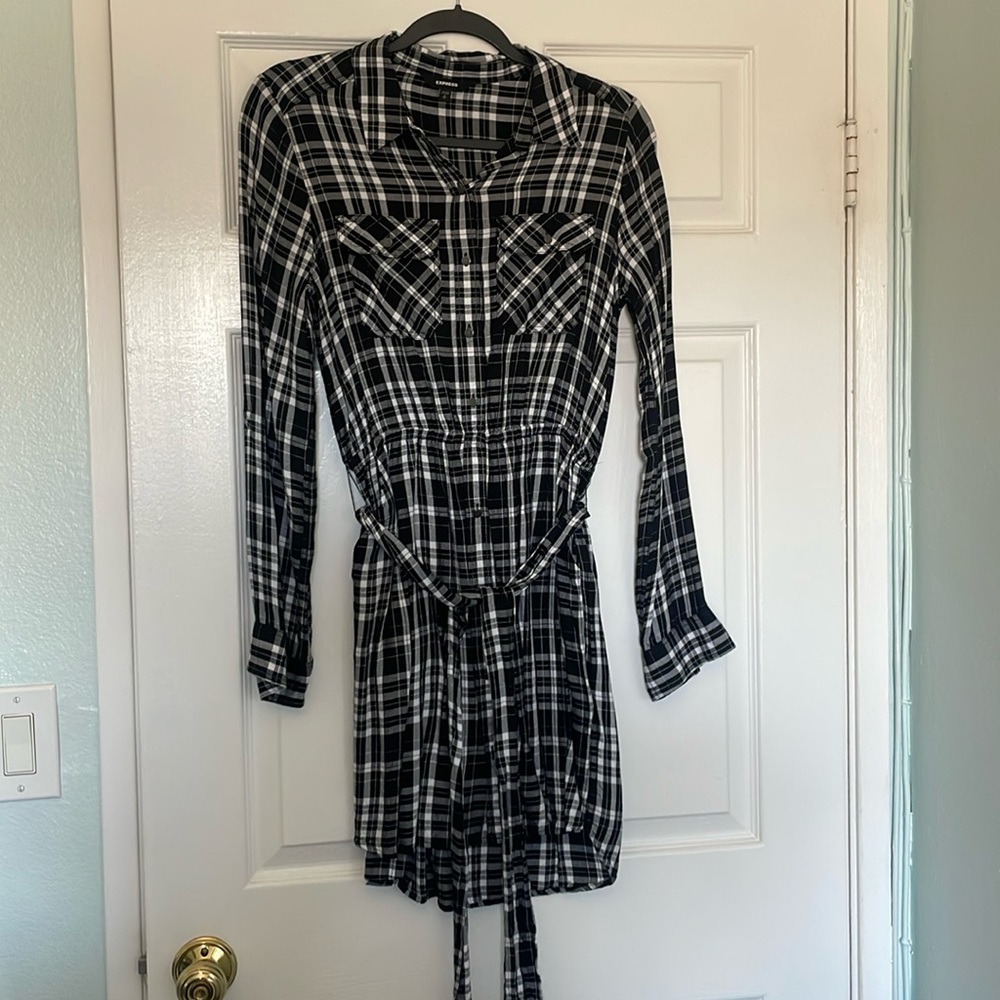 Express Black & White Plaid Button-down Mini Dress (Size S)